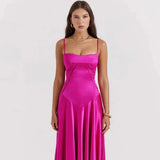 Satin-Maxikleid für Damen | Korsett-Rücken mit Schnürung – Rosa