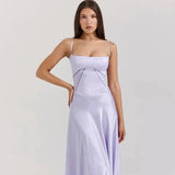 Satin-Maxikleid für Damen | Korsett-Rücken mit Schnürung – Lila