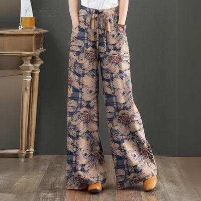 Damen Palazzo Hose Viskose Blumenprint Weit geschnitten Sommer