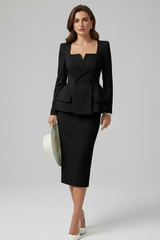 Annika | Damen Modernes Zweiteiliges Rockanzug Set – Schwarz