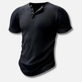 Muscle Fit T-Shirt Herren | Knopfleiste & Figurbetonter Sitz – Schwarz