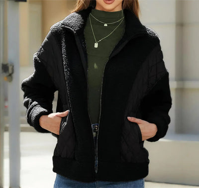 Sherpa-Jacke mit Reißverschluss und gesteppten Details für Frauen