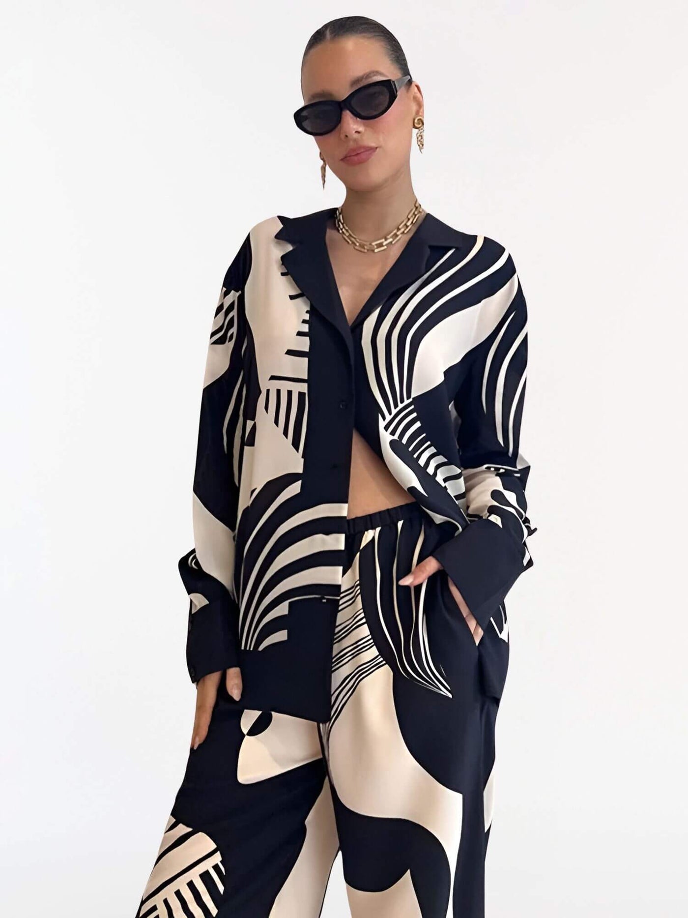 Natalie – Bluse mit Knopfleiste und Hose – Zweiteiliges Set