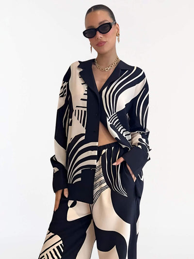 Natalie – Bluse mit Knopfleiste und Hose – Zweiteiliges Set