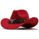 Western-Filzhut mit Stier-Schnallenband – Rot