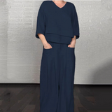 Zweiteiler Damen Sommer | Weites Bein & Minimalistisches Lagen-Design – Dunkelblau