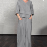 Zweiteiler Damen Sommer | Weites Bein & Minimalistisches Lagen-Design – Grau
