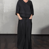 Zweiteiler Damen Sommer | Weites Bein & Minimalistisches Lagen-Design – Schwarz
