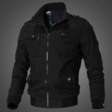 Herren Canvas-Bomberjacke mit Schulterklappen und Front-Reißverschluss – Schwarz