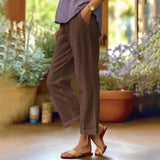 Damen nan lässige Cropped-Hose mit geradem Bein, dezenter Bügelfalte und seitlichen Eingrifftaschen Drune – Dunkelbraun