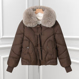 Damen kurzes Pilotenblouson mit voluminösem Schalkragen und Kordelzugsaum – Braun