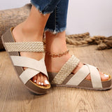 Damen Trendige Plateau Sandalen – Geflochtenes Riemen Design Sommerschuhe – Beige