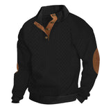 Herren nan grobstrickpullover mit Stehkragen, Knopfleiste und Ellbogenpatches Drune – Schwarz