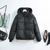 Damen kurze Steppjacke mit herausnehmbarem Kragenpolster – Schwarz