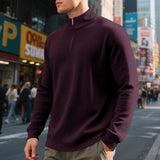 Herren nan urbaner Halbzip-Pullover mit feiner Quadratstruktur und hohem Stehkragen Drune – Weinrot