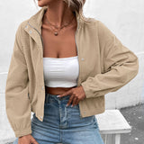 Damen Cropped Langarmjacke mit Taschen – Aprikose