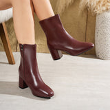 Damen Stiefeletten mit Blockabsatz und Reißverschluss – Weinrot