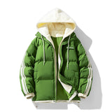 Herren wattierter Parka mit innenliegendem Hoodie und Zwei-Wege-Reißverschluss – Olivgrün