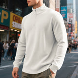 Herren nan urbaner Halbzip-Pullover mit feiner Quadratstruktur und hohem Stehkragen Drune – Weiß