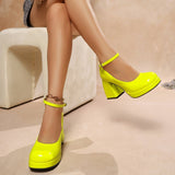 Damen Elegante Plateau Absatzschuhe – Verstellbarer Riemen Komfort Heels – Neongrün