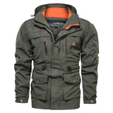 Herren wasserdichter und winddichter Outdoorparka mit abnehmbarer Kapuze – Militärgrün 086