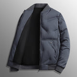Herren Langarm Steppjacke mit Knöpfen und Taschen – Nebelblau
