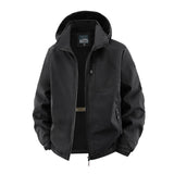 Herren Softshelljacke im Tactical-Stil mit versteckter Kapuze und Brusttasche – Schwarz