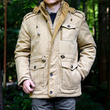 Herren Parka mit Kapuze, Kordelzug, Knöpfen und Taschen – Khaki