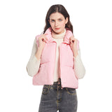 Damen ultraleichte Kurz-Steppweste mit hohem Stehkragen und Kordelzug – Rosa