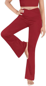 Damen nan taillenhohe Yogahose mit überkreuztem Bund und ausgestelltem Saum mit Schlitz Drune – Weinrot