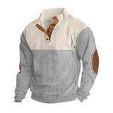 Herren nan strukturiertes Rugby-Pullover mit Stehkragen, Knopfleiste und Leder-Ellenbogenpatches Drune – Apricot + Hellgrau