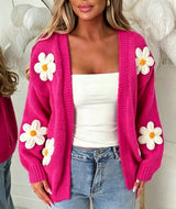 Laura | Damen Oversized Langarm-Cardigan – Magenta