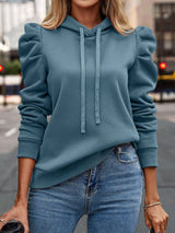 Damen Kapuzenpullover mit Kordelzug – Pfauenblau