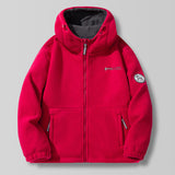 Herren Kapuzen-Fleecejacke mit hohem Haubenkragen und Reißverschluss – Rot