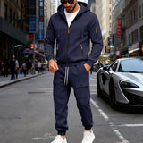 Herren nan sportliches Cargo-Jogging-Set mit Kapuzenjacke, durchgehendem Reißverschluss und funktionalen Mehrzwecktaschen Drune – Navyblau