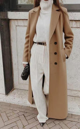 Damen Longline Langarmmantel mit Taschen – Khaki