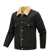 Herren Langarmjacke mit Knöpfen und Taschen – Schwarz