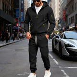 Herren nan sportliches Cargo-Jogging-Set mit Kapuzenjacke, durchgehendem Reißverschluss und funktionalen Mehrzwecktaschen Drune – Schwarz