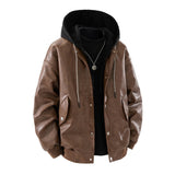 Herren Oversize-Bomberjacke mit Kapuze, Druckknopfblende und Taschen – Kaffee