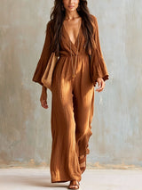 Florabelle - Weitbeiniger Soft-Touch-Jumpsuit – Braun