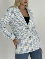 Damen Blazerjacke mit tailliertem Schnitt und eleganten Knöpfen – Blau Weiß