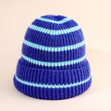 Damen Beanie-Mütze gestreift mit weichem Innenfutter – Blau