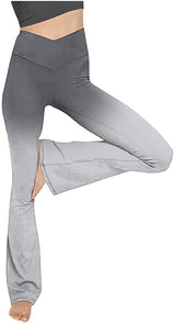 Damen nan taillenhohe Yogahose mit überkreuztem Bund und ausgestelltem Saum mit Schlitz Drune – Verlaufsgrau