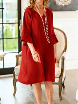 Damen Freizeitkleid Mit Rüschen – Hüftlang Lockeres Sommer Outfit – Rot