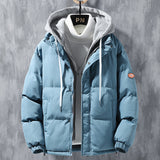 Herren wattierte Steppjacke mit Kapuze und Zwei-Wege-Reißverschluss – Blau