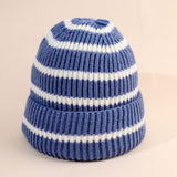 Damen Beanie-Mütze gestreift mit weichem Innenfutter – Grau-blau