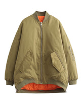 Damen Oversized Bomberjacke mit Taschen – Olivgrün