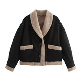 Damen Kurzjacke mit Knöpfen und Taschen – Schwarz