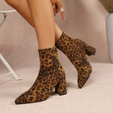 Damen Stiefeletten mit Blockabsatz und weichem Innenfutter – Leopardenmuster