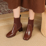 Damen Chunky Stiefeletten mit Strick-Einsatz und robustem Absatz – Dunkelbraun